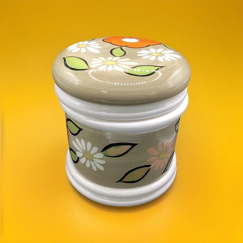Hand‎ Painted Vintage Floral Ceramic Canister w/ Lid-7